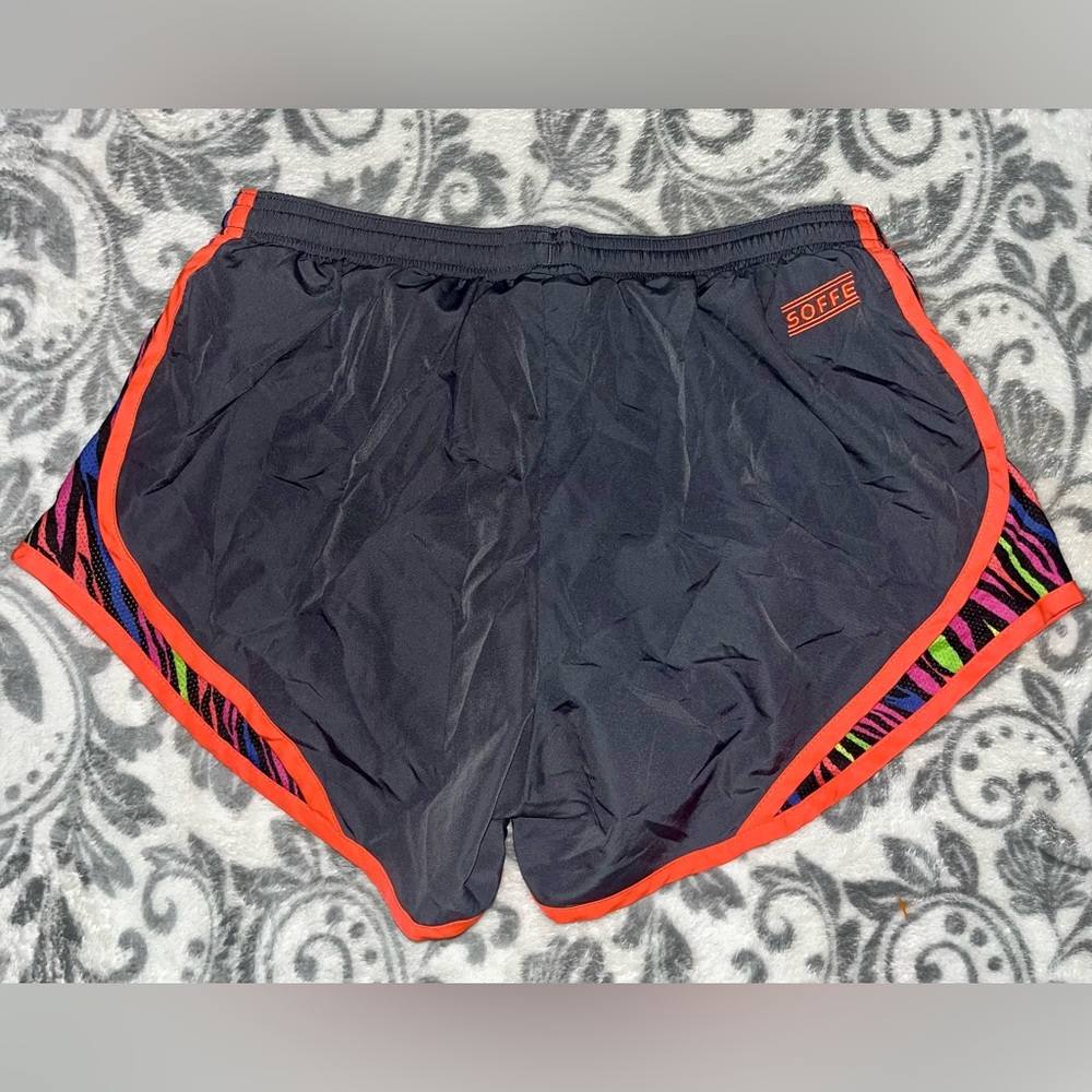 Soffe Women’s Athletic Shorts Size Medium Gray with Orange stripe.